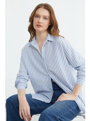 FullaModa Çizgili Oversize Gömlek