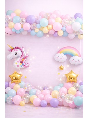 Bkmc Unicorn Gökkuşağı Pastel Doğum Günü Balon Seti Zincir Yaş Balonlu Parti Süsleme Seti Süsü