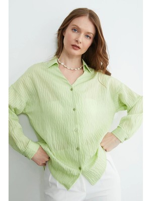 FullaModa Çizgili Jakarlı Salaş Gömlek