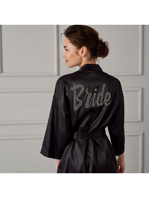 Pierre Cardin Saten Taşlı Bride Gelin Sabahlık 1000 Siyah