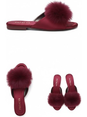 Ceyyiz Patalya Bordo Topuksuz Kaztüyü Kadın Terlik 615