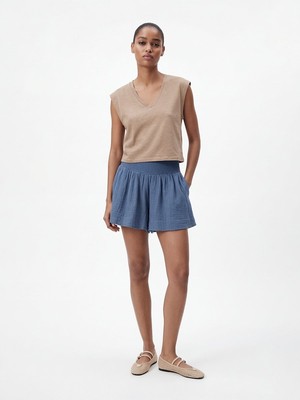 LTB V Yaka Kolsuz Relaxed Kahverengi T-Shırt