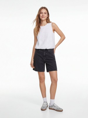 LTB Lores x Rahat Kesim Yüksek Bel Mid Indigo Jean Şort