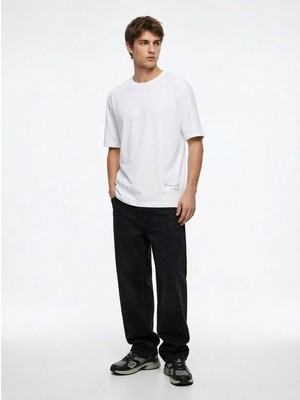 LTB Minimal Baskılı Relaxed Beyaz T-Shırt