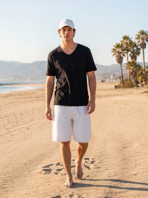 LTB Kesik Geniş Yaka Cepli Siyah T-Shırt