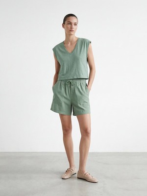 LTB V Yaka Kolsuz Relaxed Yeşil T-Shırt