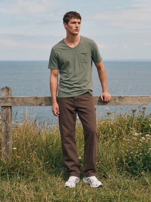 LTB Kesik Geniş Yaka Cepli Yeşil T-Shırt