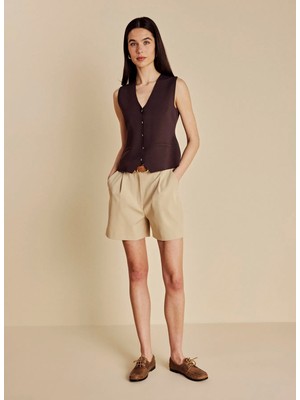 Brooks Brothers Normal Bel Standart Bej Kadın Şort BBSS26FSO007