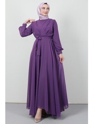 Giza Store Önü Çapraz Şifon Elbise Lila
