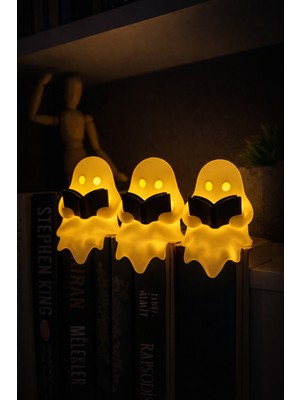 Printella 3’lü LED Mumlu Kitap Okuyan Hayalet Dekoratif Gece Lambası Masa Oda Aydınlatma