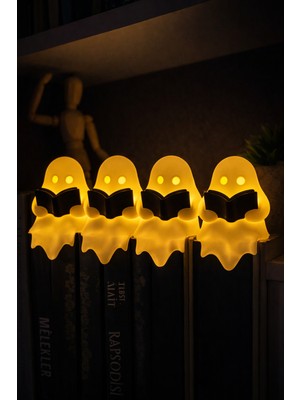 Printella 4’lü LED Mumlu Kitap Okuyan Hayalet Dekoratif Gece Lambası Masa Oda Aydınlatma