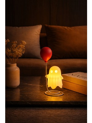 Printella LED Mumlu Kırmızı Balonlu Hayalet Dekoratif Gece Lambası Masa Oda Aydınlatma