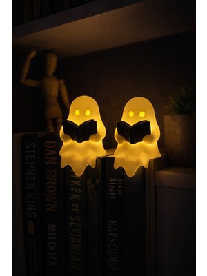 Printella 2’li LED Mumlu Kitap Okuyan Hayalet Dekoratif Gece Lambası Masa Oda Aydınlatma