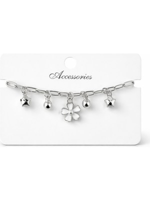 Laria Kadın Gümüş Renk Sallantılı Papatya ve Yıldızlı Bileklik - Ayarlanabilir Zincir