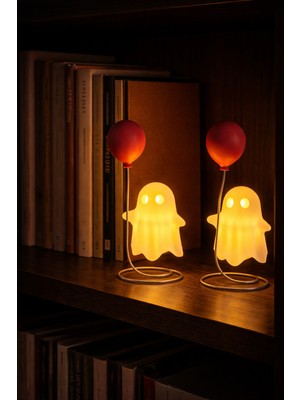 Printella 2’li LED Mumlu Kırmızı Balonlu Hayalet Dekoratif Gece Lambası Masa Oda Aydınlatma