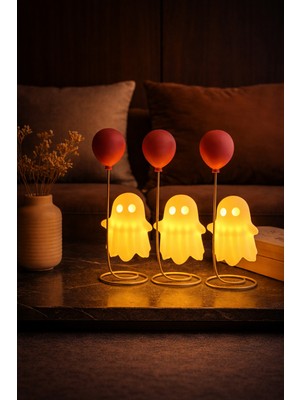 Printella 3’lü LED Mumlu Kırmızı Balonlu Hayalet Dekoratif Gece Lambası Masa Oda Aydınlatma