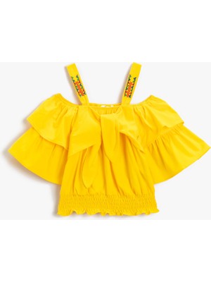 Koton Omzu Açık İşlemeli Bluz Pamuklu