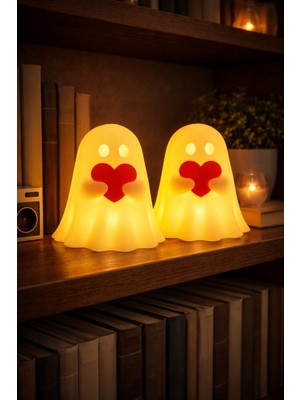 Printella 2’li LED Kalpli Sevimli Hayalet Gece Lambası Dekoratif Masa Lambası Seti