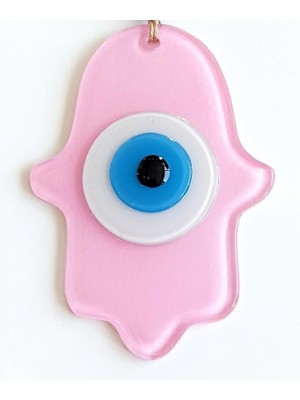 Derin Stok Nazar Boncuklu Pembe Renk Fatma Ana Bereket Eli Cam Duvar Süsü