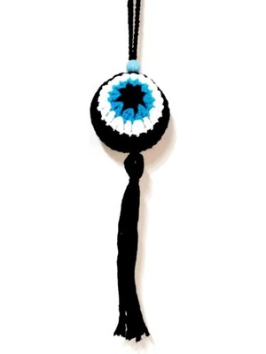 Derin Stok Nazar Boncuğu Desenli Püsküllü Orlon Ipten Siyah Araba Süsü