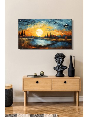 Şehber Panoramik Yatay Kanvas Tablo Tekli Salon Mutfak Yatak Odası Ofis Sonbahar Göl Gün Batımı