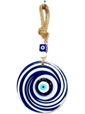 Derin Stok Nazar Boncuklu Lacivert Beyaz Renkli Füzyon Cam Duvar Süsü