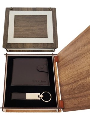 Derin Stok Dekoratif Ahşap Kutulu Hediyelik Anahtarlık Cüzdan Set