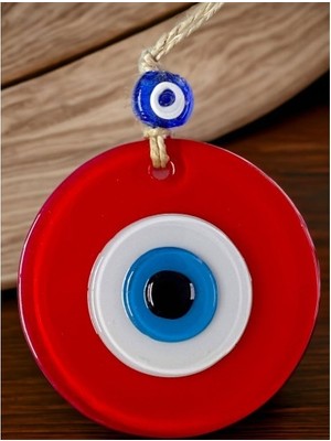 Derin Stok Mini Boy Kırmızı Nazar Boncuklu Duvar Süsü 10 cm Cam Duvar Dekoru