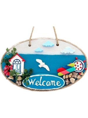 Derin Stok Sahil Kasabası Welcome Yazılı El Yapımı Kapı Süsü