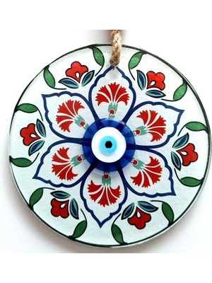 Derin Stok Karanfil Desenli Nazar Boncuklu Füzyon Cam Duvar Süsü