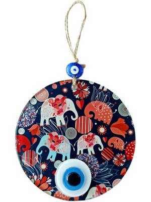 Derin Stok Nazar Boncuklu Fil Desenli Duvar Süsü Füzyon Cam Filli Duvar Dekoru