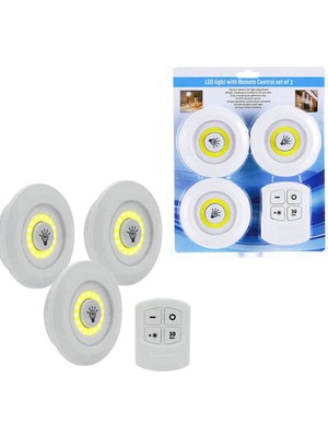 Calperia 3lü Uzaktan Kumandalı Yapışkanlı Kablosuz LED Spot Lambalar (5047)