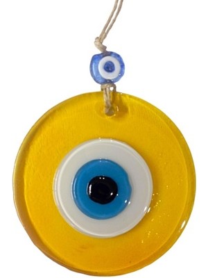 Derin Stok Şeffaf Sarı Nazar Boncuklu Duvar Süsü 10 cm Cam Duvar Dekoru