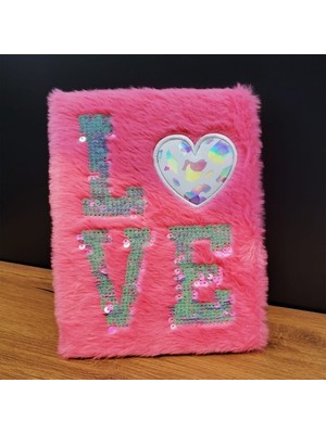 Derin Stok Love Tasarımlı Peluş Kapaklı Defter Hediyelik