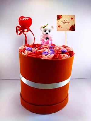 Işıklı Ayıcıklı Gül Aranjmanı 20X20 cm Dekoratif Aşk Kutusu – Sevgiliye Romantik Hediye