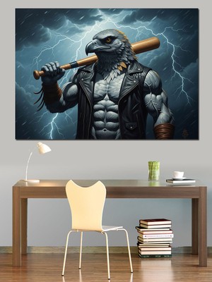 Karizma Tablo Sopalı Savaşçı Kartal Adam Portresi Dekoratif Kanvas - Mdf Ahşap Tablo