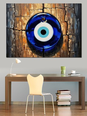 Karizma Tablo Ahşap Zemin Üzerinde Nazar Boncuğu Dekoratif Kanvas - Mdf Ahşap Tablo