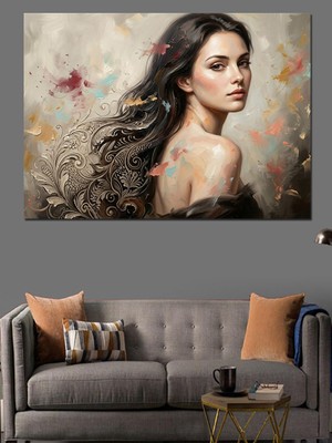 Karizma Tablo Çiçeklerin Içinde Romantik Kadın Portresi Dekoratif Kanvas - Mdf Ahşap Tablo