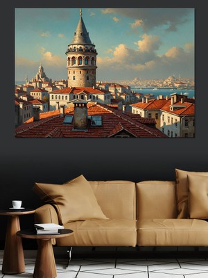 Karizma Tablo Istanbul Galata Kulesi ve Şehir Silüeti Dekoratif Kanvas - Mdf Ahşap Tablo