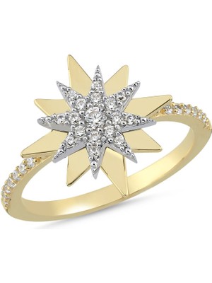 Sembol Gold 14 Ayar Altın Yıldız Motifli Taşlı Kadın Yüzük – Işıltılı Tasarım