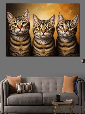 Karizma Tablo Yan Yana Duran Üç Kedi Dekoratif Kanvas - Mdf Ahşap Tablo
