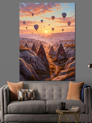 Karizma Tablo Kapadokya Balonlar ve Gün Batımı Dekoratif Kanvas - Mdf Ahşap Tablo
