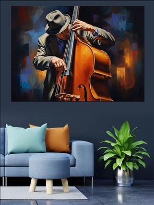 Karizma Tablo Işıklar Altında Çello Çalan Müzisyen Dekoratif Kanvas - Mdf Ahşap Tablo