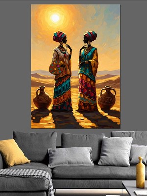 Karizma Tablo Etnik Takılı Iki Afrikalı Kadın Dekoratif Kanvas - Mdf Ahşap Tablo