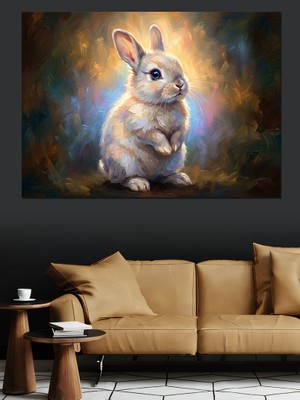 Karizma Tablo Bulutlar Üzerinde Duran Sevimli Tavşan Dekoratif Kanvas - Mdf Ahşap Tablo