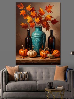 Karizma Tablo Sonbahar Meyveleri ve Mavi Vazo Dekoratif Kanvas - Mdf Ahşap Tablo