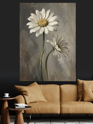 Karizma Tablo Beyaz Papatyalar ve Minimalist Doğa Dekoratif Kanvas - Mdf Ahşap Tablo