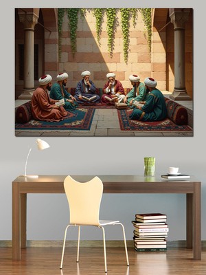 Karizma Tablo Rahle Başında Dua Eden Alimler Grubu Dekoratif Kanvas - Mdf Ahşap Tablo