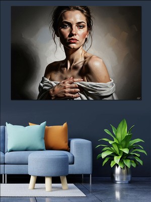 Karizma Tablo Siyah Beyaz Estetik Kadın Portresi Dekoratif Kanvas - Mdf Ahşap Tablo