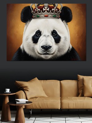 Karizma Tablo Taçlı ve Görkemli Panda Kral Dekoratif Kanvas - Mdf Ahşap Tablo